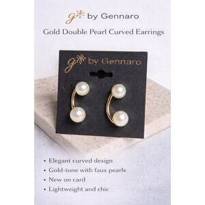 g by Gennaro Faux Pearl Drop Earrings Gold Tone Double Pearl NWT
